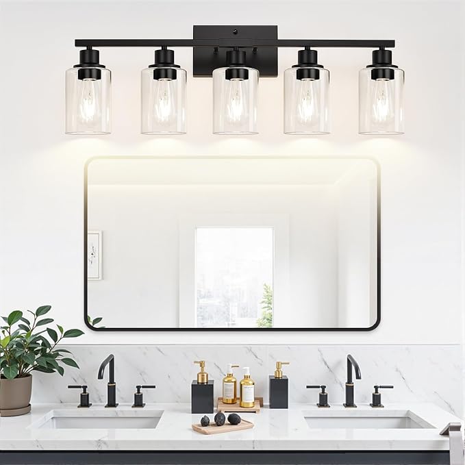5-Light Bathroom Light Fixtures, Matte Black Modern Vanity Lights - Image 6