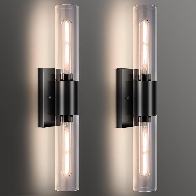 Bathroom Wall Sconces Set of Two Black, Hallway-Black Clear by XIFEINIU