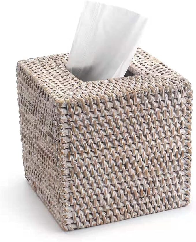 Rattan Tissue Box Cover Square, Hand Woven Wicker Tissue Holder, 5.5 x 5.5 X by YANGQIHOME