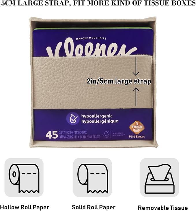 Tissue Box Cover Holder Square Tissue Cube Cover PU Leather Tissue Organizer - Image 3