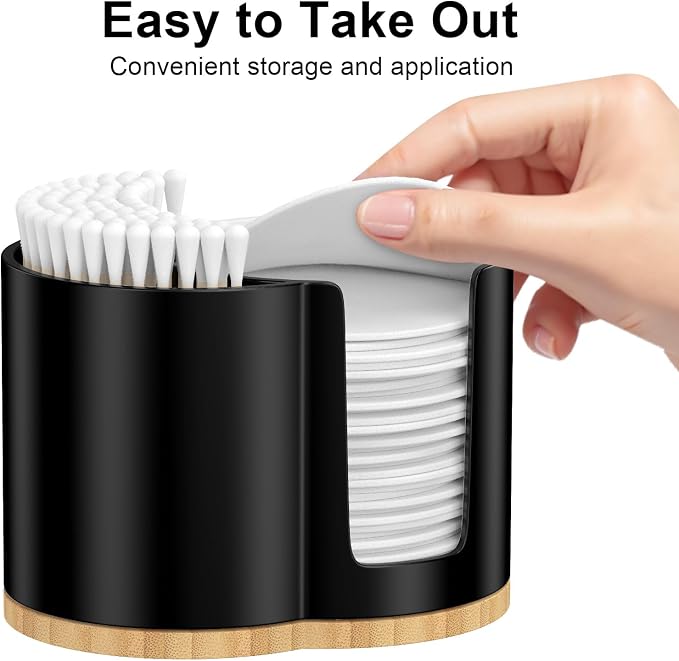 Cotton Pad and Swab Holder, Q tip Holder Round Cotton Pad Dispenser Plastic - Image 5
