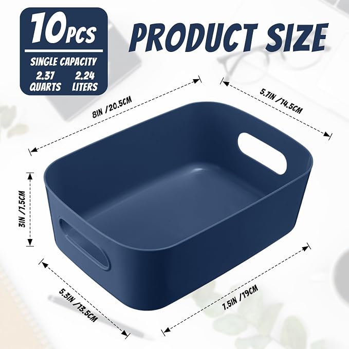 Zopeal Plastic Storage Bins 10 Pcs Blue Pantry Organizer Bins Small Baskets - Image 2