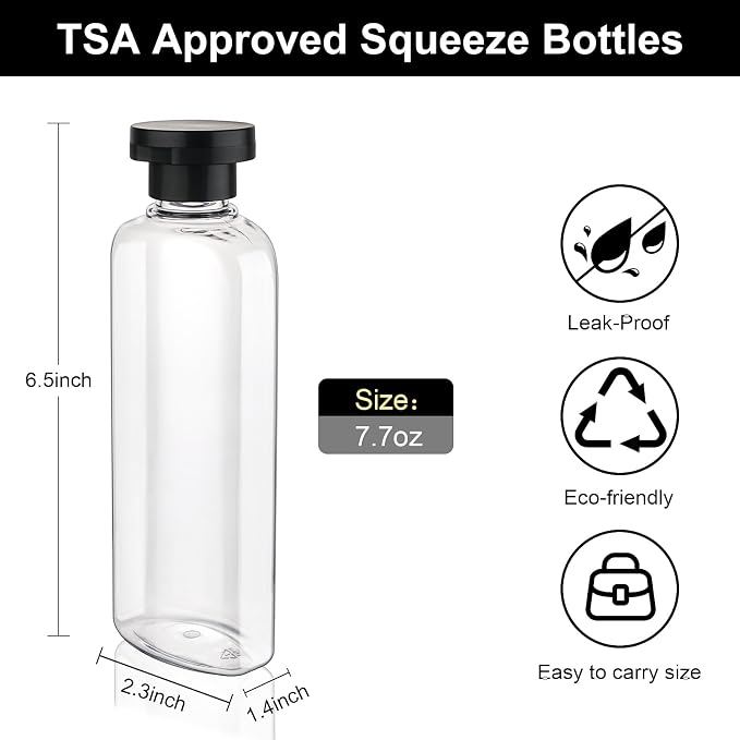 Travel Shampoo and Conditioner Bottles 7.7oz 7 Pack Leak Proof Squeeze Bottles - Image 2