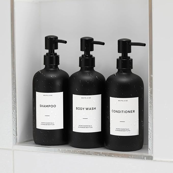 HOMCDALY Shampoo and Conditioner Dispenser, 21oz 3-Pack Refillable Shampoo and - Image 7