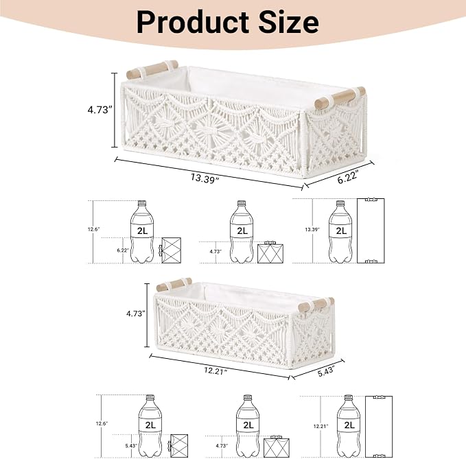 Nonam Macrame Storage Baskets, Boho Decor Style Woven Storage Boxes - Image 2