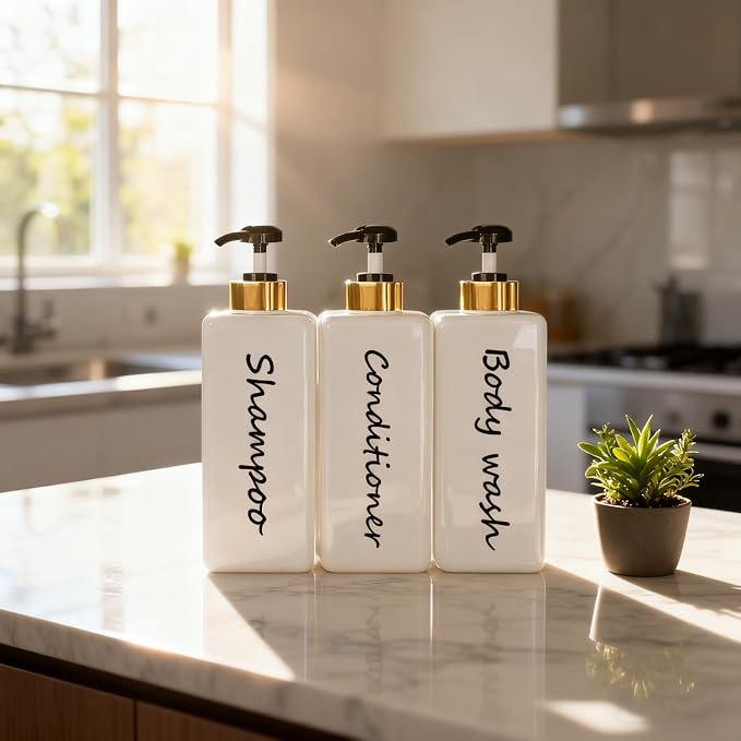 21oz Shampoo and Conditioner Dispenser Modern Refillable Shampoo Pump Bottles - Image 3
