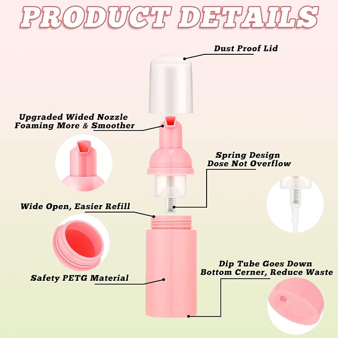 24 Pcs Foam Pump Bottles 1 Oz/ 30 ml Plastic Mini Empty Dispenser Travel Soap - Image 3