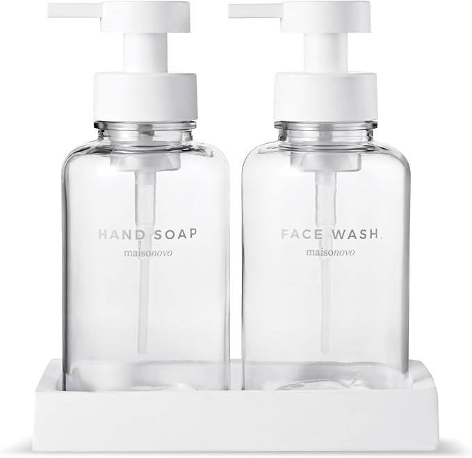 MaisoNovo Glass Foaming Soap Dispenser 14 Oz | Clear Glass White Pumps x 2 by MaisoNovo-TheArtofSustainableLiving