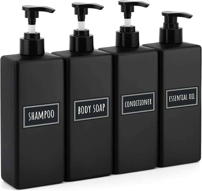 Segbeauty Bathroom Soap Dispenser Set, 4 Pack of 16.9oz Shower Bottles by Segbeauty