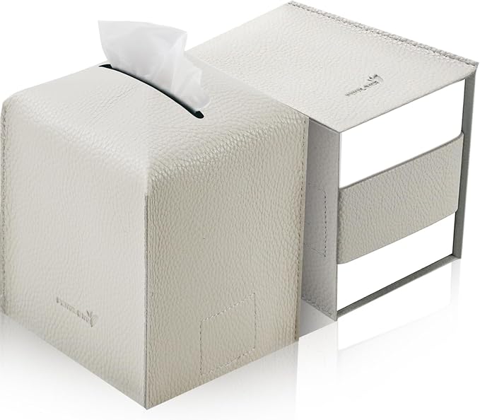 Tissue Box Cover 5X5X5'' PU Leather Tissue Holder Square Tissue Cube Box by PENGLONGHOMEDECORATION