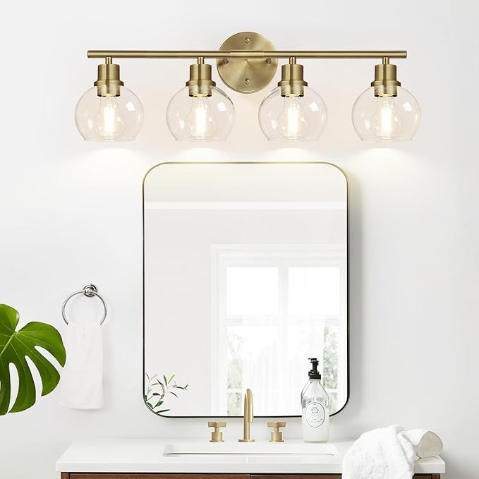 4-Light Bathroom Light Fixtures, Brushed Brass Bathroom Lights Over Mirror - Image 7