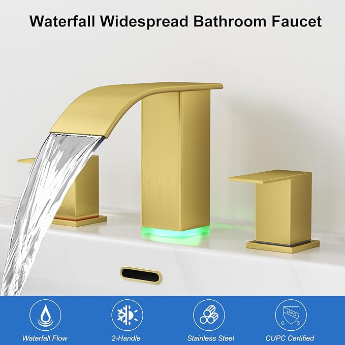 RUMOSE LED Bathroom Faucets Set Brushed Gold 8 inch Bathroom Sink Faucet 3 Hole - Image 8