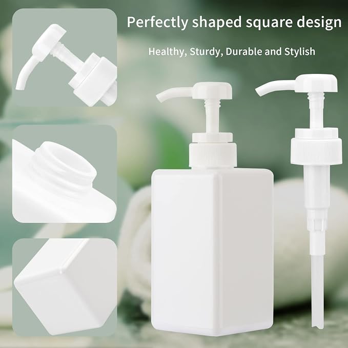 450ml Pump Bottle Dispenser Jansburg 2Pack Refillable Square Plastic Lotion - Image 2