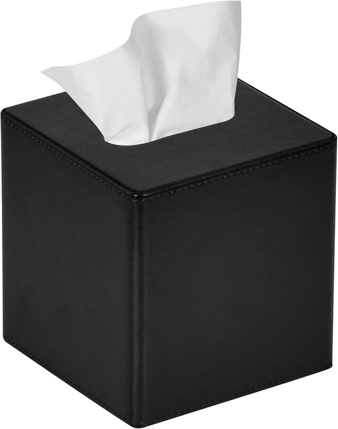 Tissue Box Cover Square PU Leather Facial Tissue Box Holder by GOLRANLYE