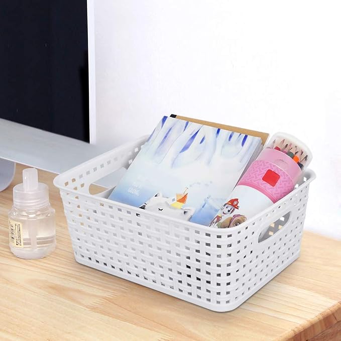 Sandmovie White Plastic Rattan Storage Baskets, 6 Packs - Image 6