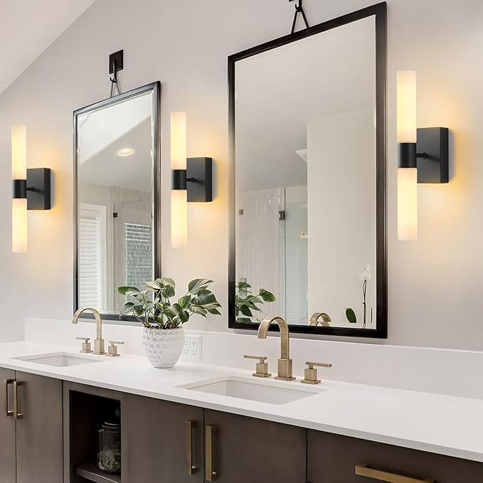 Wall Sconces Set of Two Matte Black Modern Bathroom Sconces Lighting Set of 2 - Image 4