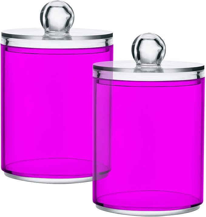 Magenta Purple Qtip Holder Organizer Dispenser Cotton Swabs Cans Plastic Jars by SHJI