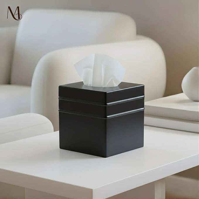 Monarch Abode Tissue Box Cover Square – Handcrafted Border Embossed Black Metal - Image 4