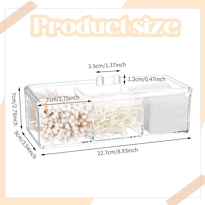 Qtip Holder Transparent 3 Compartments Cotton Ball and Swab Holder Organizer - Image 2