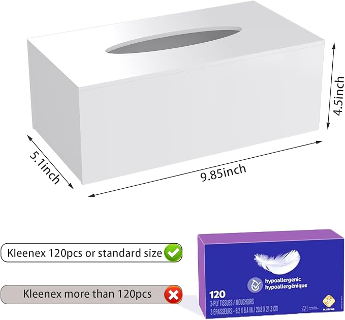Acrylic Tissue Box Cover Rectangle, PITBVO White Tissue Box Holder, Facial - Image 2