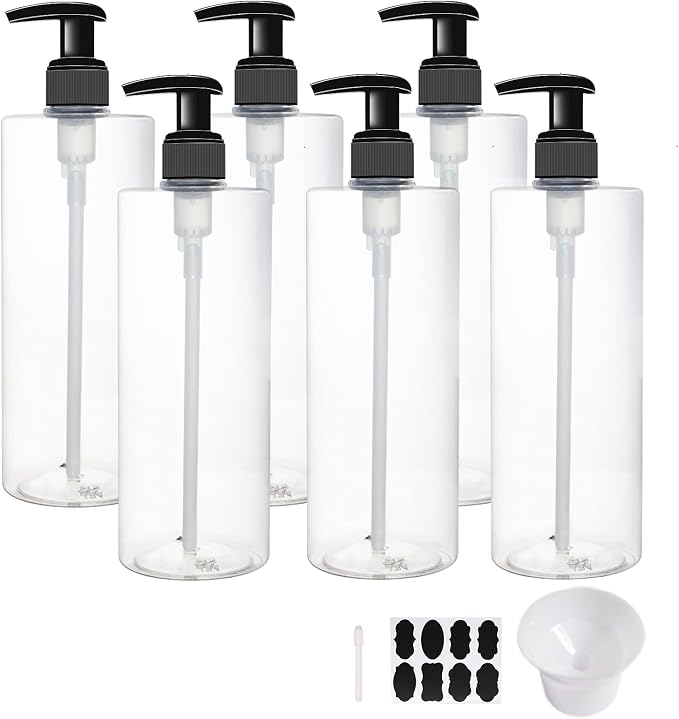 6 Pack 16 oz Plastic Pump Dispenser Bottles by BPFY