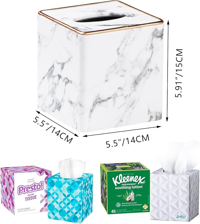 Leather Tissue Box Cover Square, Decorative Cube Tissue Box Holder - Image 3