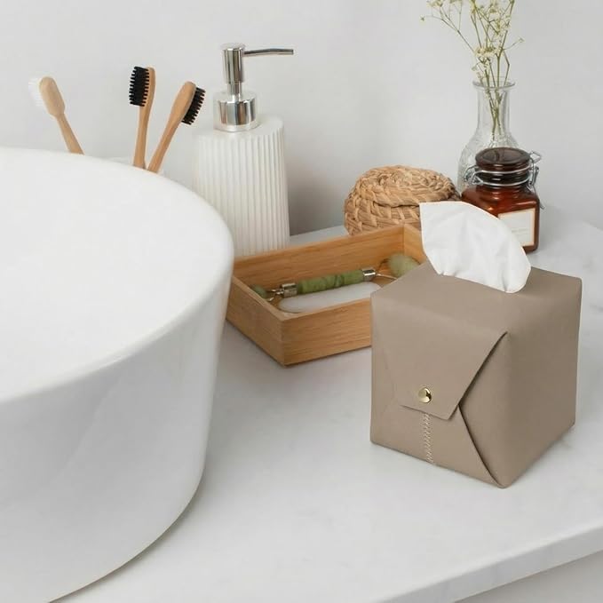 Tissue Box Cover Square, Leather Tissue Holder Organizer - Image 2