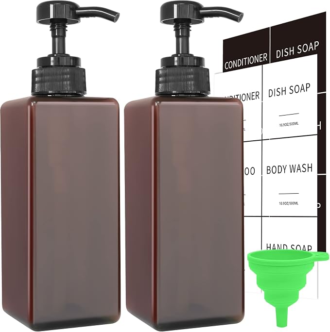 Amber Soap Dispenser with Waterproof Labels, Thickened Plastic Hand Soap by Lewistin