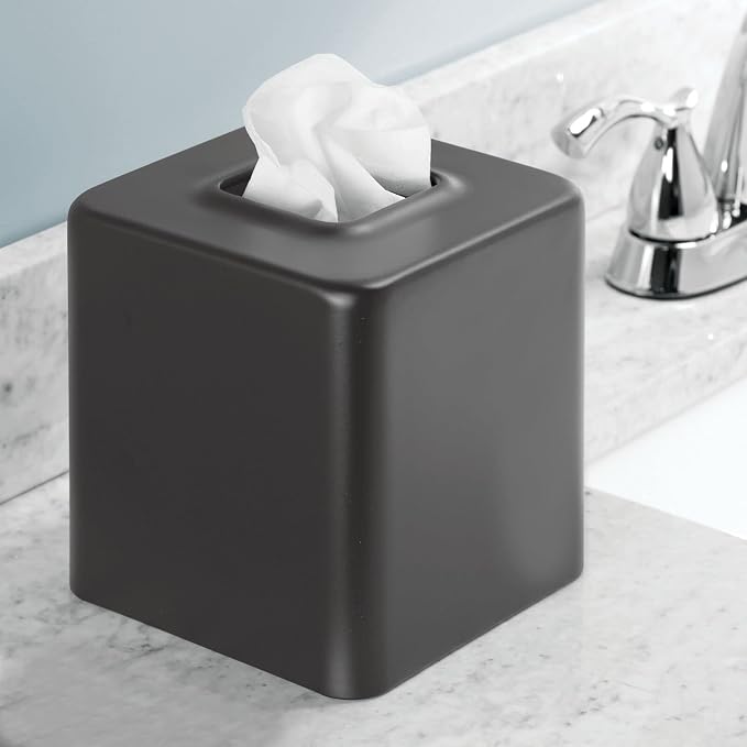 mDesign Metal Square Tissue Box Cover, Modern Facial Paper Holder - Image 2