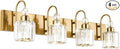Ralbay Brass Gold Vanity Lights 4-Lights Crystal Bathroom Lighting Fixtures by RalbayLighting