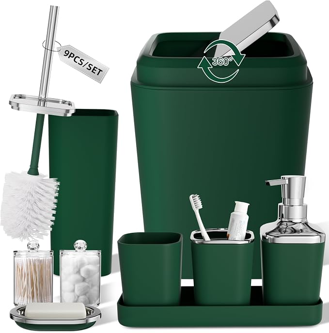 Dark Green Bathroom Accessories Set, Toothbrush Holder, Toothbrush Cup by BetterbathroomwithXLHOME
