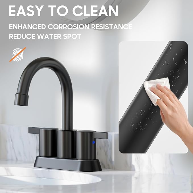 Phiestina 4 Inch 2 Handle Centerset Matte Black Lead-Free Modern Bathroom Faucet - Image 5