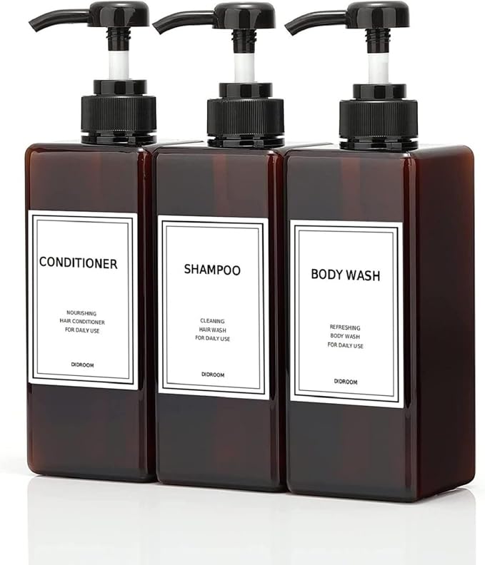 Shampoo and Conditioner Dispenser, Refillable Shampoo and Conditioner Bottles by DIDROOM