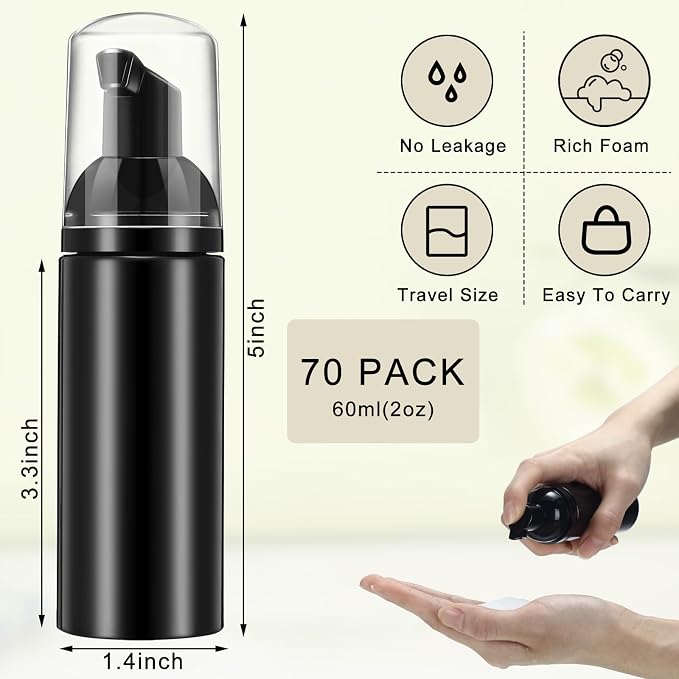 70 Pcs 2 oz Plastic Foam Soap Dispensers Refillable Lash Shampoo Bottles - Image 2