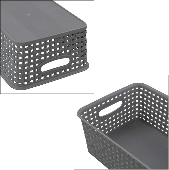 Sandmovie Grey Plastic Rattan Storage Baskets, 6 Packs - Image 3