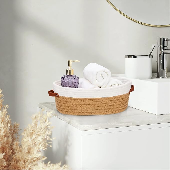 Bathroom Countertop Organizer Basket, Cotton Rope Woven Storage Basket Toilet - Image 6
