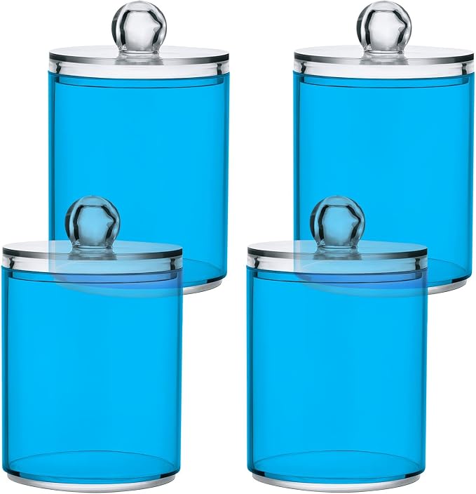 Sky Blue Qtip Holder Organizer Dispenser Cotton Swabs Cans Plastic Jars by SHJI
