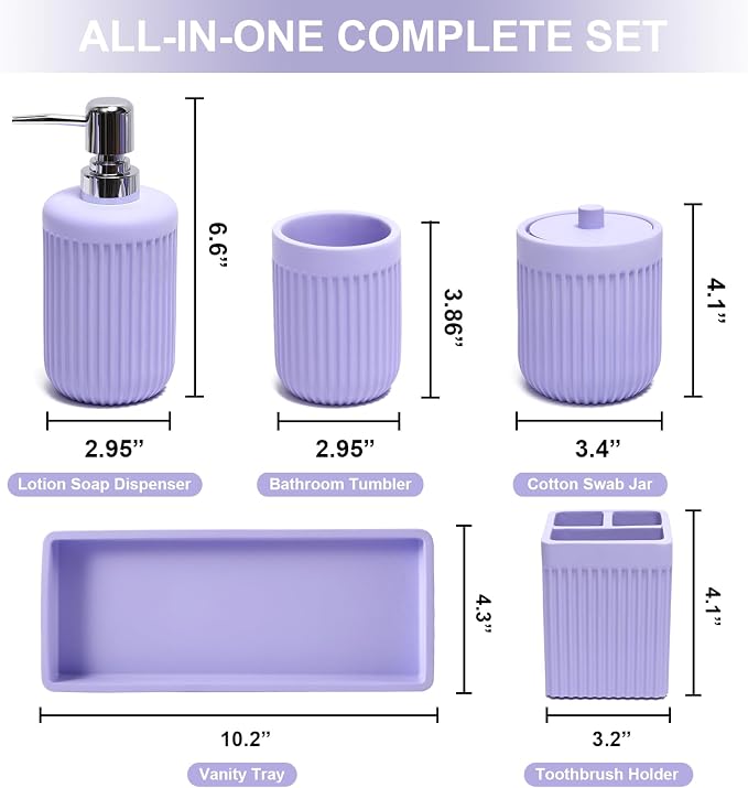 Resin Light Purple Bathroom Accessories Set 5 Pcs, Lotion Soap Dispenser - Image 2