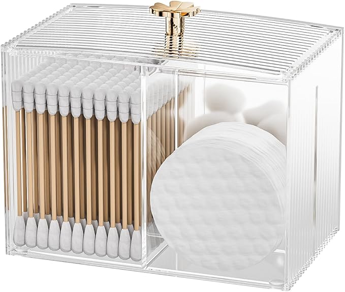 Q Tip Holder for Bathroom with 3 Compartments, Cute Clear Plastic Bathroom by Oasiteege