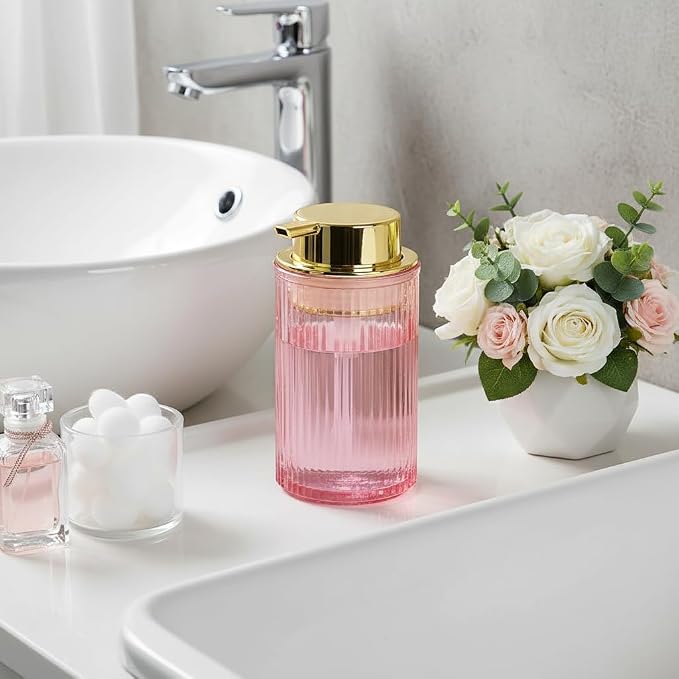 Foaming Soap Dispenser, 12 Oz Pink Glass Foam Hand Soap Dispenser, Refillable - Image 3