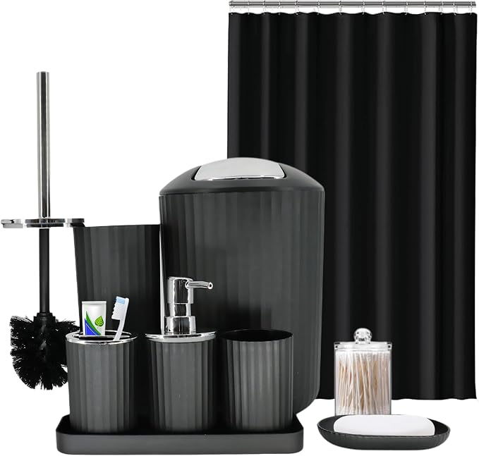 Black Bathroom Accessories Set, 9-Piece Bathroom Accessory Sets Complete by Unknown