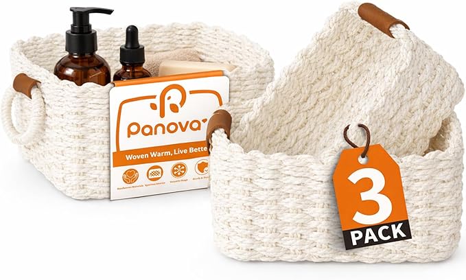 Storage Basket, Recycled Paper Rope Bathroom Basket Organizer, Mini wicker by Panovox