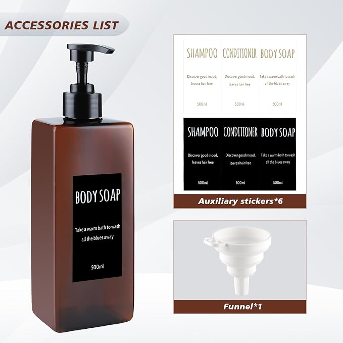Shampoo and Conditioner Dispenser Modern Refillable Shampoo Pump Bottles - Image 2