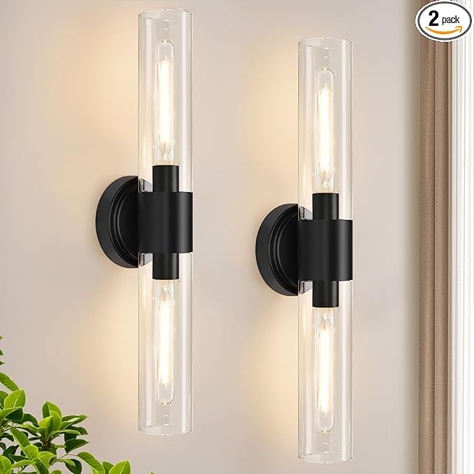 Wall Sconces Set of Two, Matte Black Bathroom Sconces by Meybiok