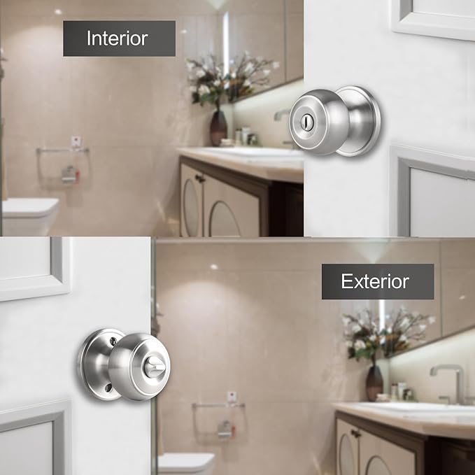6 Pack Brushed Nickel Door Knobs Interior, Bath & Bed Privacy Door Knob - Image 3