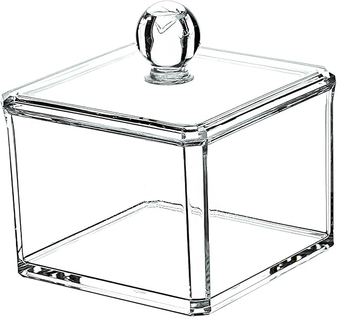 Stackable Square Acrylic Cotton Ball Holder Q-tip Holder Bathroom Swab Dispenser - Image 3