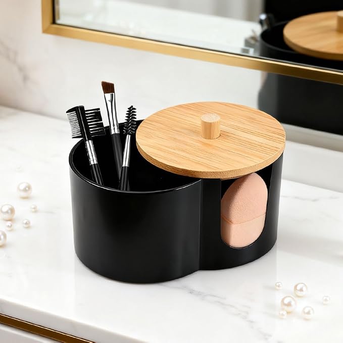 Qtip Holder Dispenser, Dual-Compartment Cotton Swab & Cotton Pad Organizer - Image 8