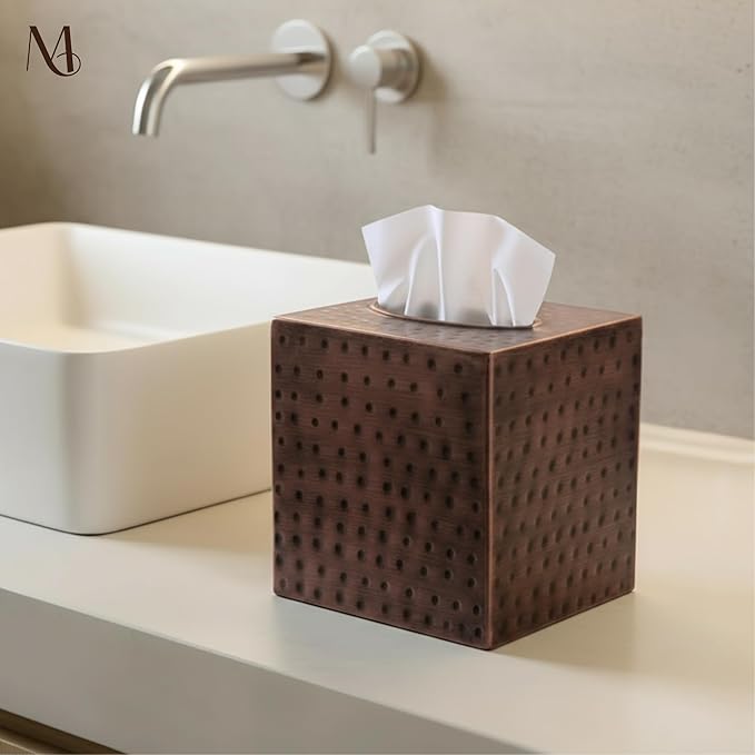 Monarch Abode Tissue Box Cover Square – Hand Hammered Antique Copper Metal - Image 3