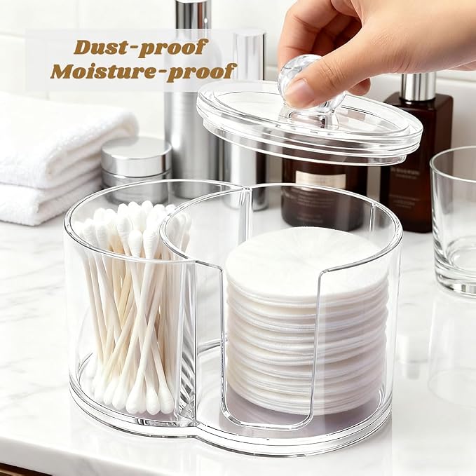 Qtip Holder Dispenser, Dual-Compartment Cotton Swab & Cotton Pad Organizer - Image 7