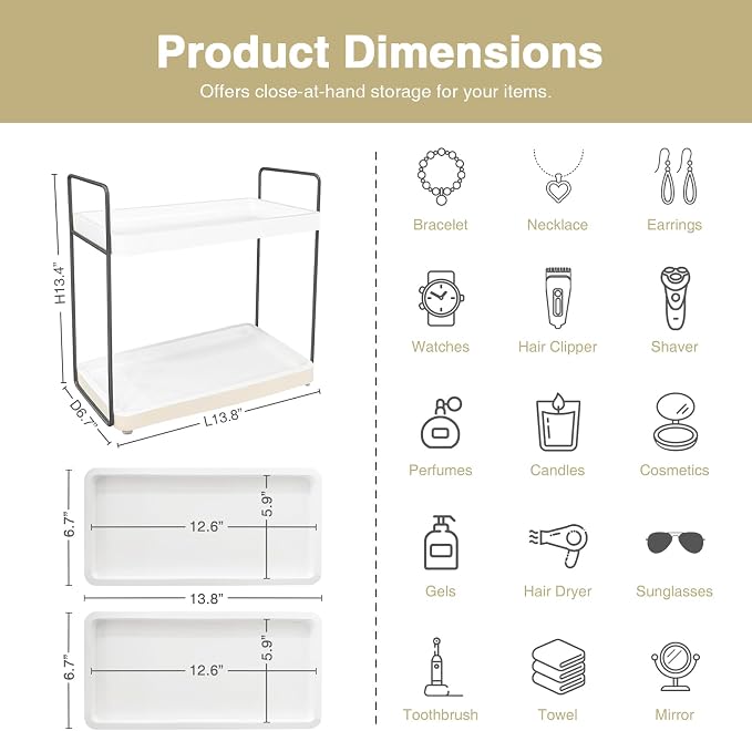 Forbena White Bathroom Organizer Countertop, Kitchen Counter Shelf Organizer - Image 2